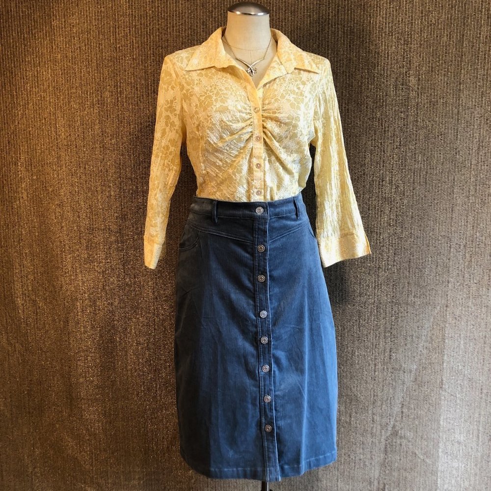 Love Tree XL Sky Blue Corduroy Western Button Down Skirt